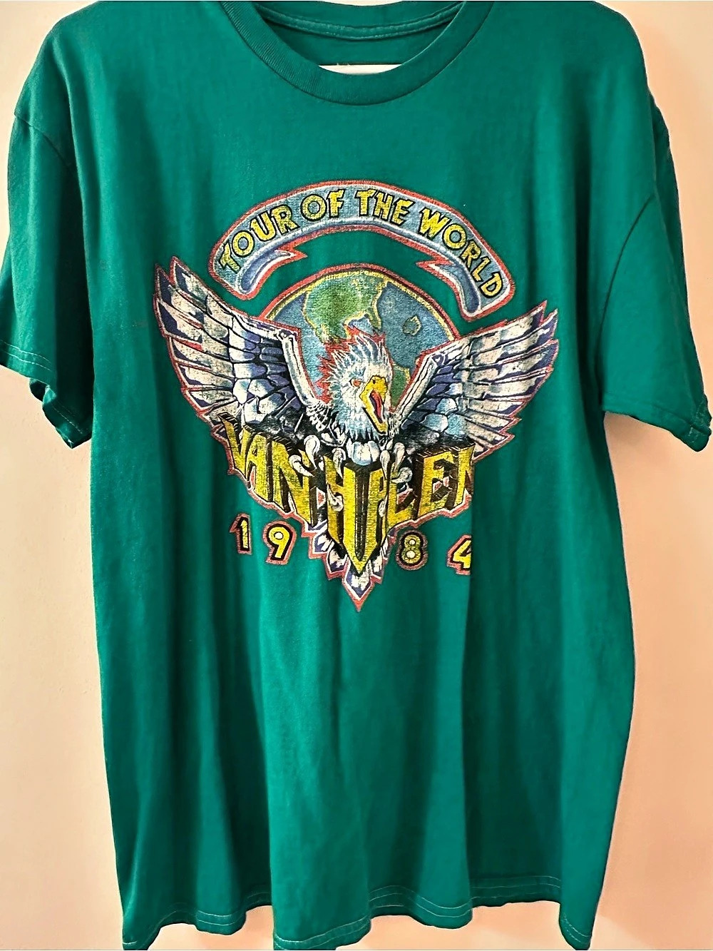 Like New Van Halen 1984 Tour of the World Graphic Tee Green XS/S